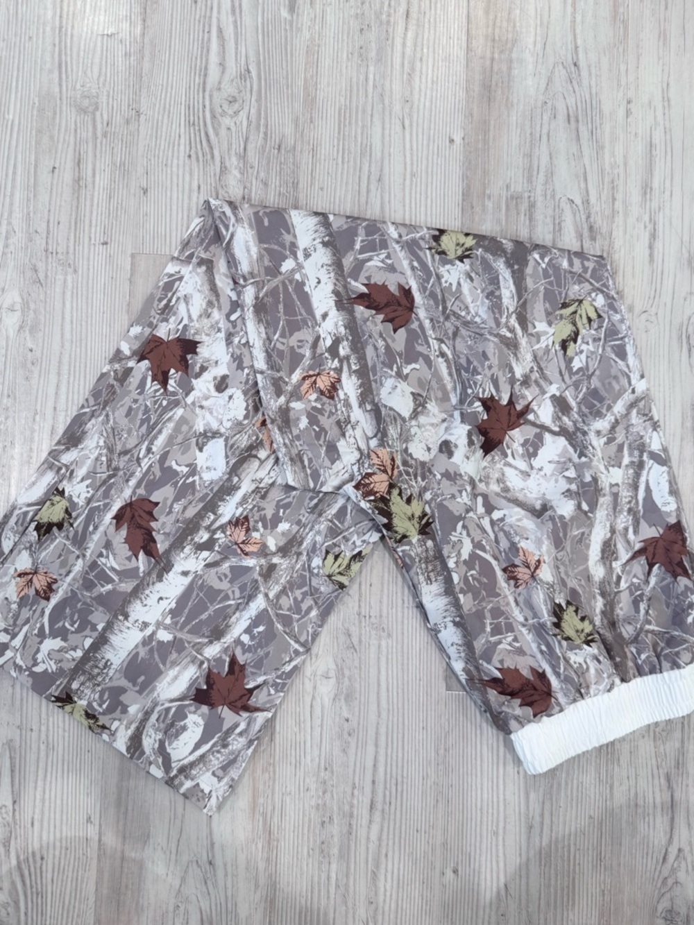 Camo Birch Tree Lounge Pants with Autumn Leaf Print - Taupe